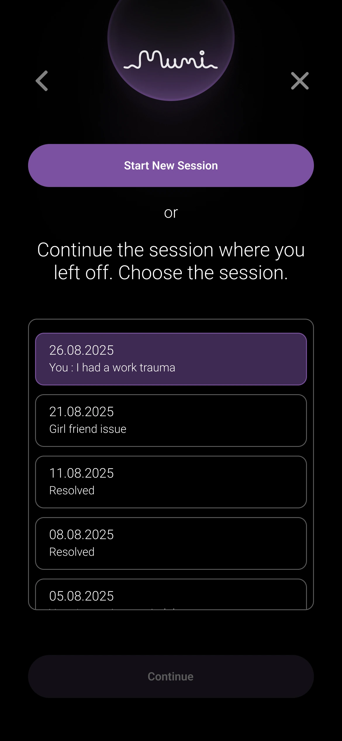 Start session with Mumi